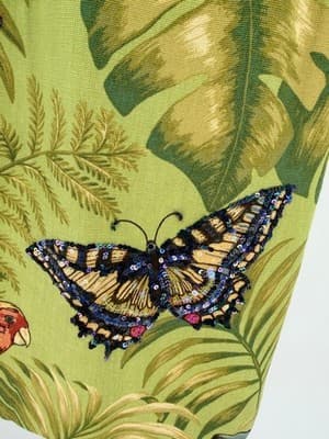 Women's Muse Green Tropical Halter Mini Dress Beaded Parrots Butterflies Size 2 - Thumbnail 8