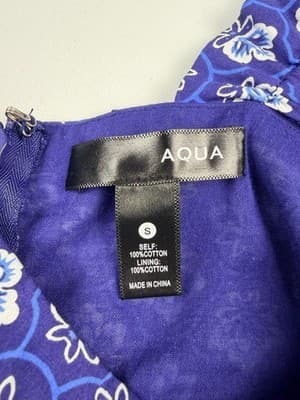 Aqua Blue Tile Print Tiered Dress Poplin Womens Small S 100% Cotton Vacation - Thumbnail 4