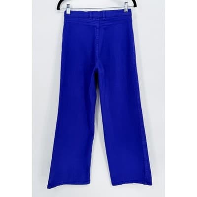 LAPOINTE Cobalt Blue High Waist Stretch Cotton Twill Wide Leg Jeans 25 0 Saks - Thumbnail 9