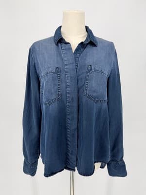 Anthropologie Cloth & Stone Blue Denim Chambray Split Back Button Down Shirt S - Thumbnail 3