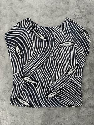 NIC+ZOE Ocean Knit Linen Rayon Fish Print Short Sleeve Sweater Resort Vacation M - Thumbnail 4