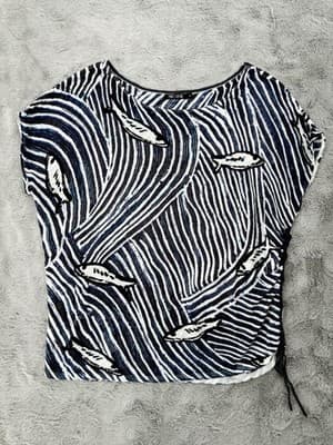 NIC+ZOE Ocean Knit Linen Rayon Fish Print Short Sleeve Sweater Resort Vacation M - Thumbnail 2