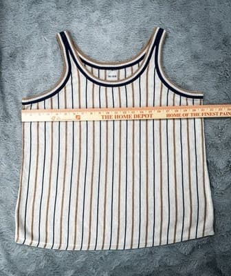 NIC+ZOE Beige Navy Tan Vital Striped Knit Sleeveless Tank Top Scoop XL Nordstrom - Thumbnail 6