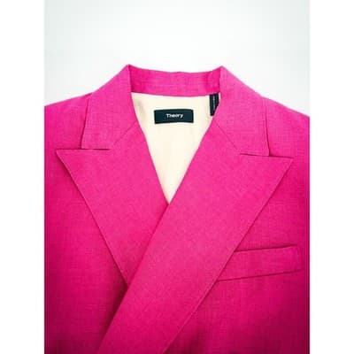 Theory 100% Linen Womens Barbie Pink Tailored Blazer Jacket Size 2 Spring Summer - Thumbnail 7