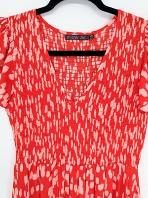 Mister Zimi Della Smocked Maxi Dress Sangria Coral Rain Size 6 Spring Vacation - Thumbnail 4