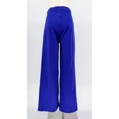 LAPOINTE Cobalt Blue High Waist Stretch Cotton Twill Wide Leg Jeans 25 0 Saks - Thumbnail 5