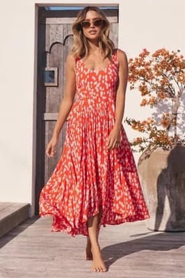 Mister Zimi Della Smocked Maxi Dress Sangria Coral Rain Size 6 Spring Vacation - Thumbnail 6