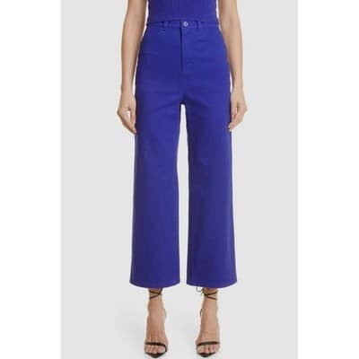 LAPOINTE Cobalt Blue High Waist Stretch Cotton Twill Wide Leg Jeans 25 0 Saks - Thumbnail 2