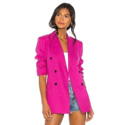 Theory 100% Linen Womens Barbie Pink Tailored Blazer Jacket Size 2 Spring Summer - Thumbnail 9