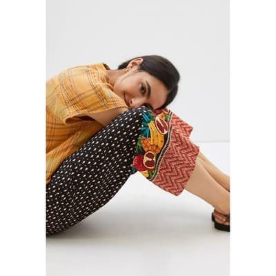 Farm Rio x Anthropologie Tucker Tropical Fruit Wide Leg Paperbag Pants Black M - Thumbnail 2