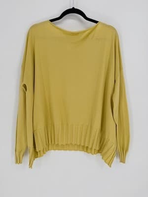 Planet by Lauren G Butter Yellow Chartruese Pima Cotton Boatneck Rib Sweater O/S - Thumbnail 3