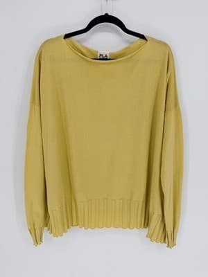 Planet by Lauren G Butter Yellow Chartruese Pima Cotton Boatneck Rib Sweater O/S - Thumbnail 2