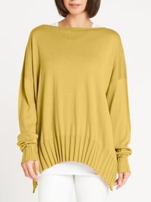 Planet by Lauren G Butter Yellow Chartruese Pima Cotton Boatneck Rib Sweater O/S