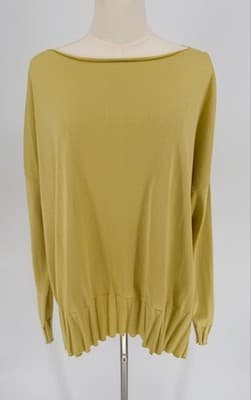 Planet by Lauren G Butter Yellow Chartruese Pima Cotton Boatneck Rib Sweater O/S - Thumbnail 4
