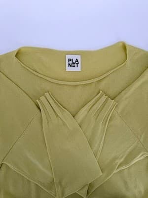 Planet by Lauren G Butter Yellow Chartruese Pima Cotton Boatneck Rib Sweater O/S - Thumbnail 8