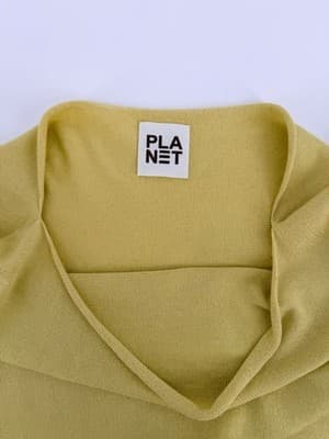 Planet by Lauren G Butter Yellow Chartruese Pima Cotton Boatneck Rib Sweater O/S - Thumbnail 5