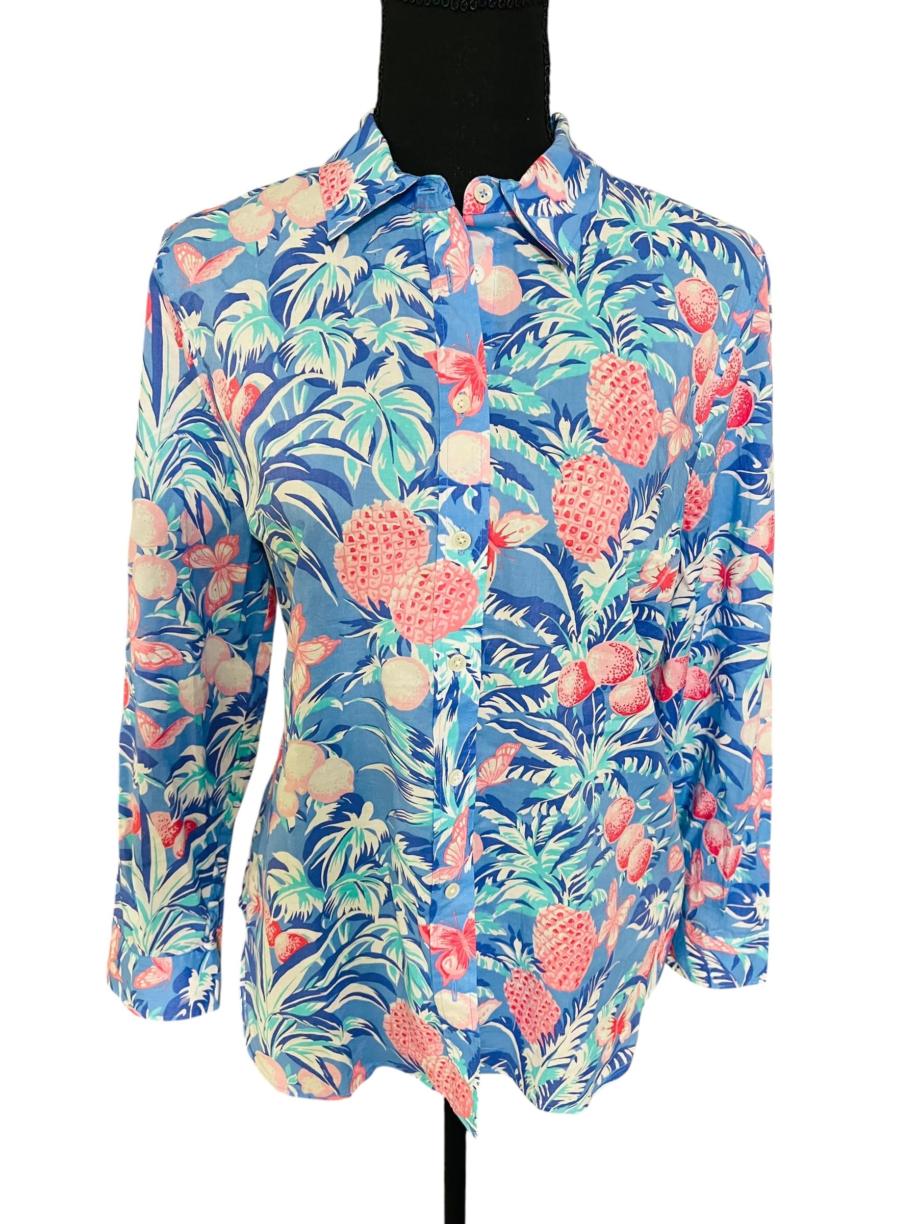 Talbots Floral L/S Button Up Tropical Blouse/Top - Thumbnail 3