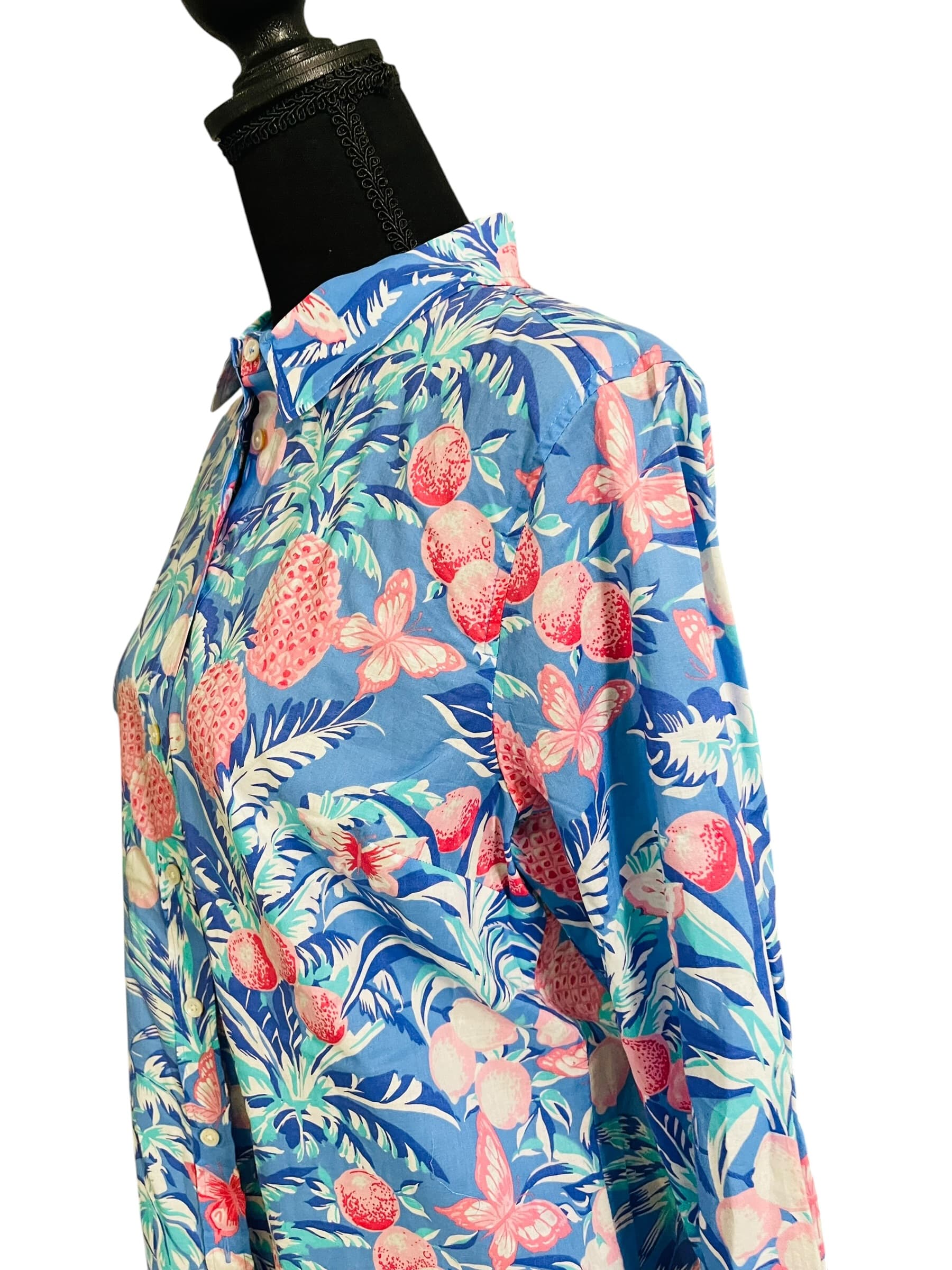 Talbots Floral L/S Button Up Tropical Blouse/Top - Thumbnail 7