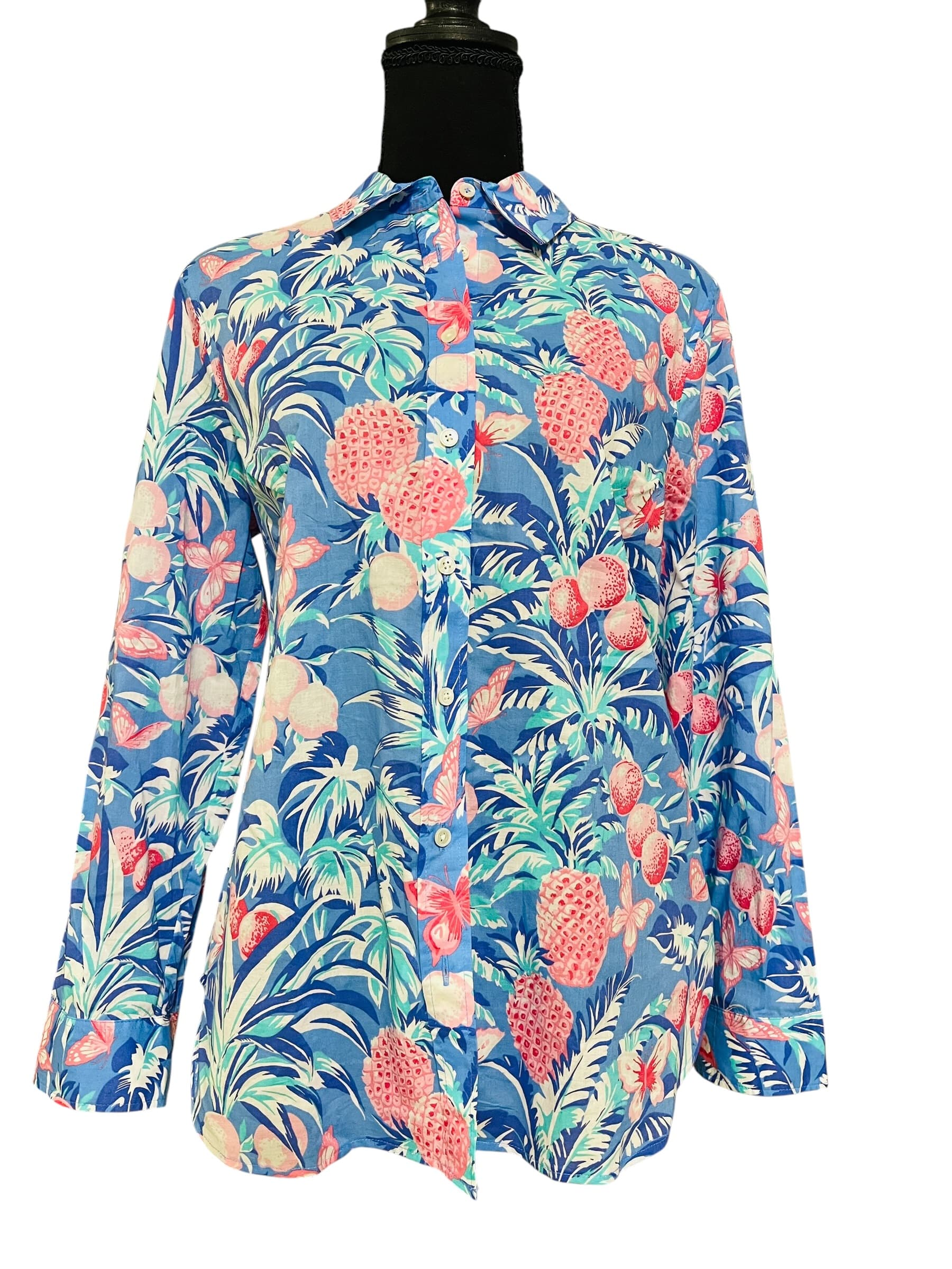 Talbots Floral L/S Button Up Tropical Blouse/Top - Thumbnail 4