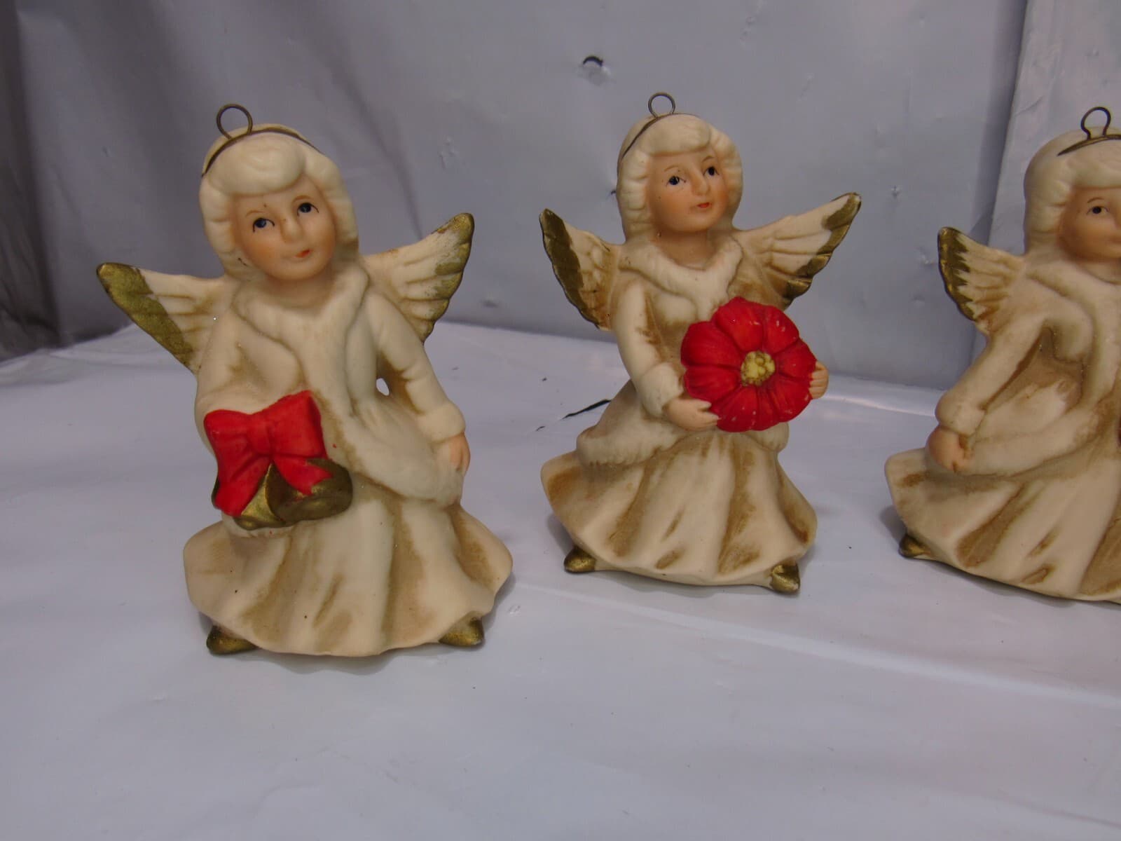 Vtg HOMCO Angel Christmas Ornaments Porcelain Holiday Figurines Set Of 6 Q47M - Thumbnail 2