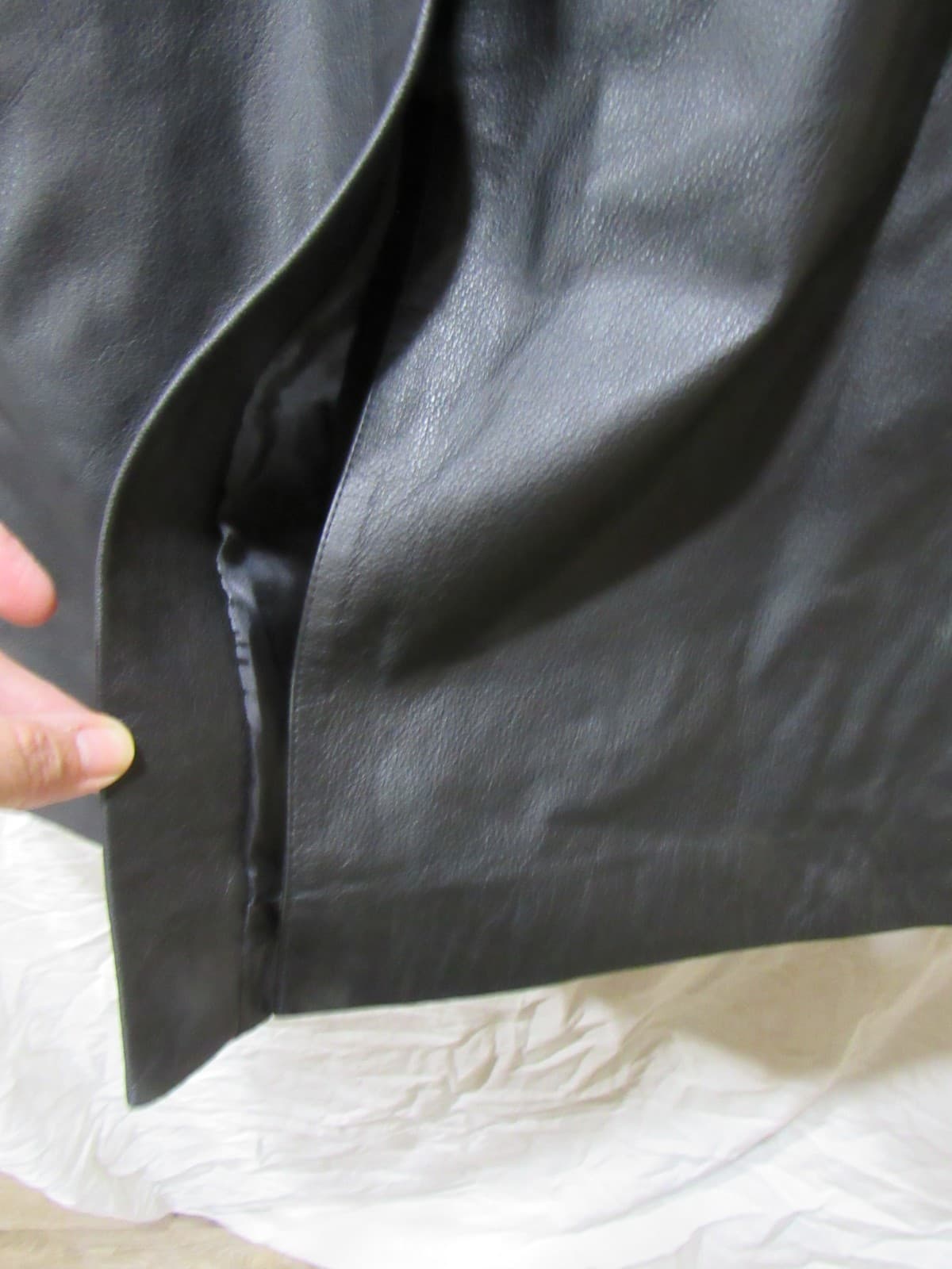 Vintage Black Leather Maxi Skirt Preston & York Size 14 Lined Back Slit (I7K) - Thumbnail 5