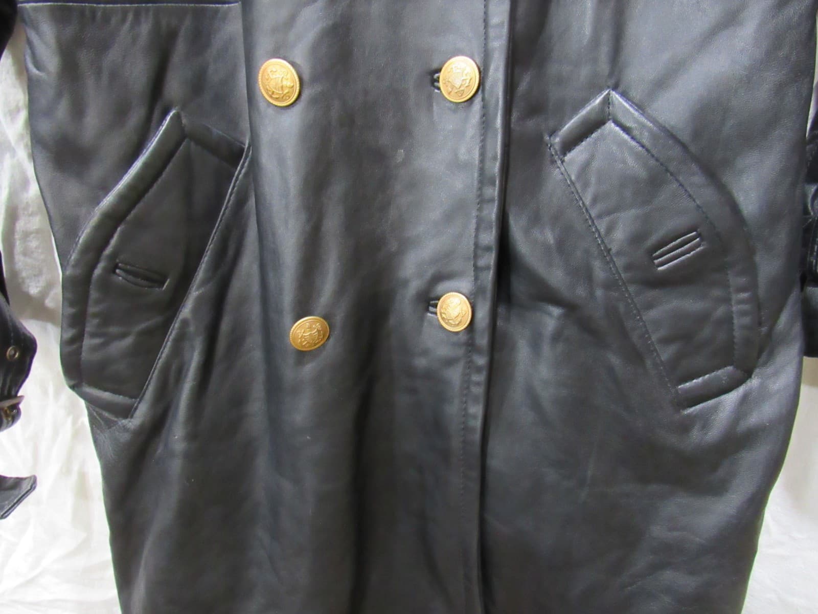 Womens Yudofsky Furriers Louisville, KY Long Naval Trench Leather Coat Sz L I8K - Thumbnail 5