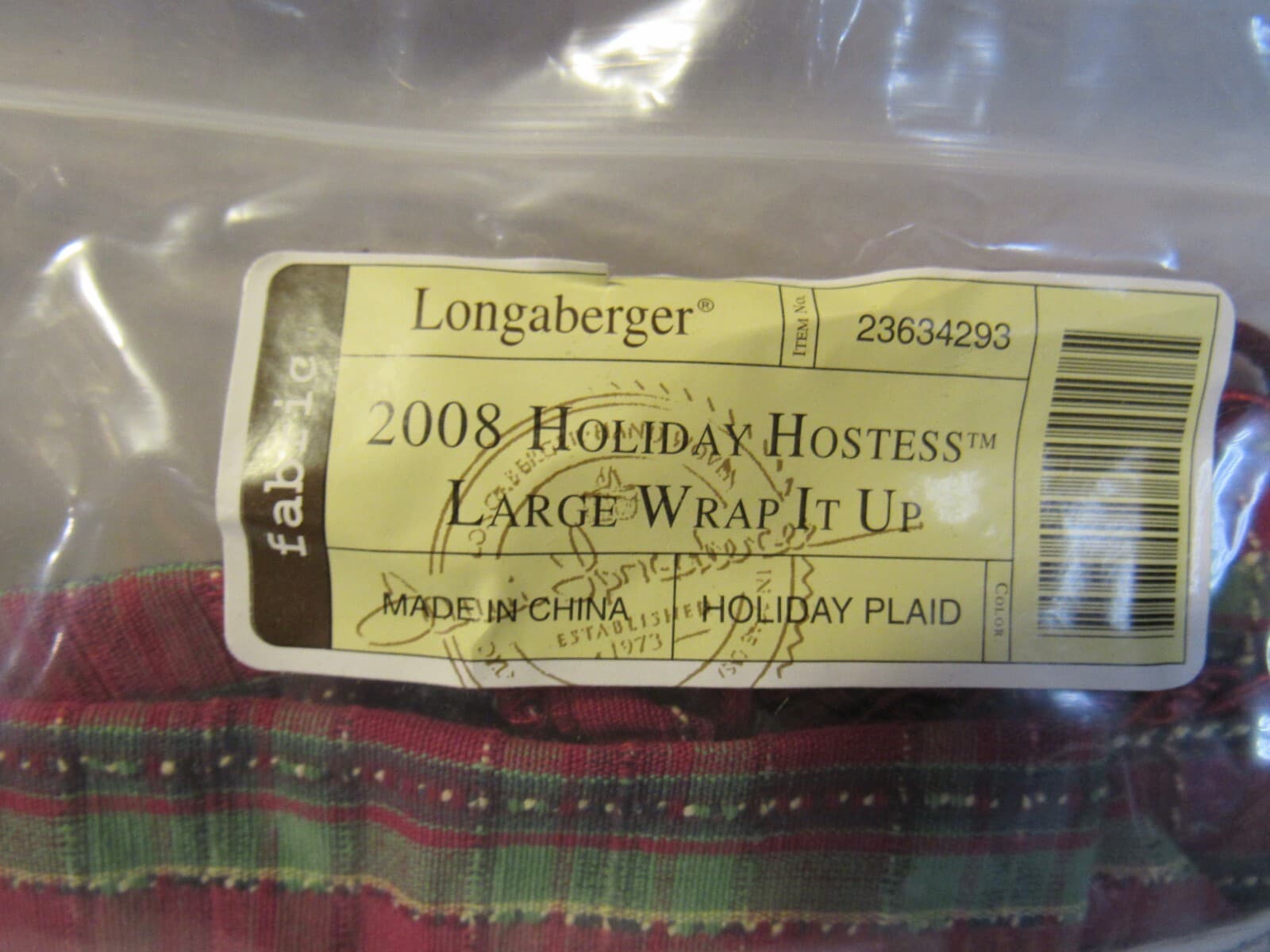 2 Longaberger 2008 Hostess Large Wrap It Up! Basket Holiday Plaid Liner U48J - Thumbnail 2