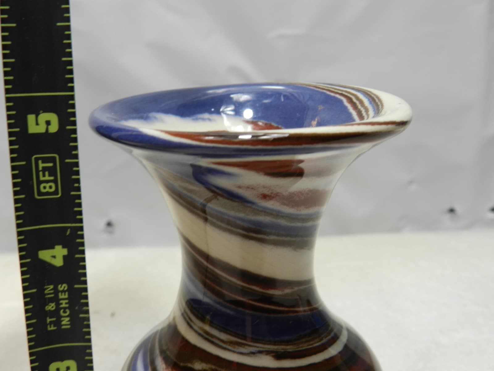 Vintage Desert Sands Pottery Ceramic Bud Vase Brown Blue Cream Swirl 5" (C57S) - Thumbnail 6