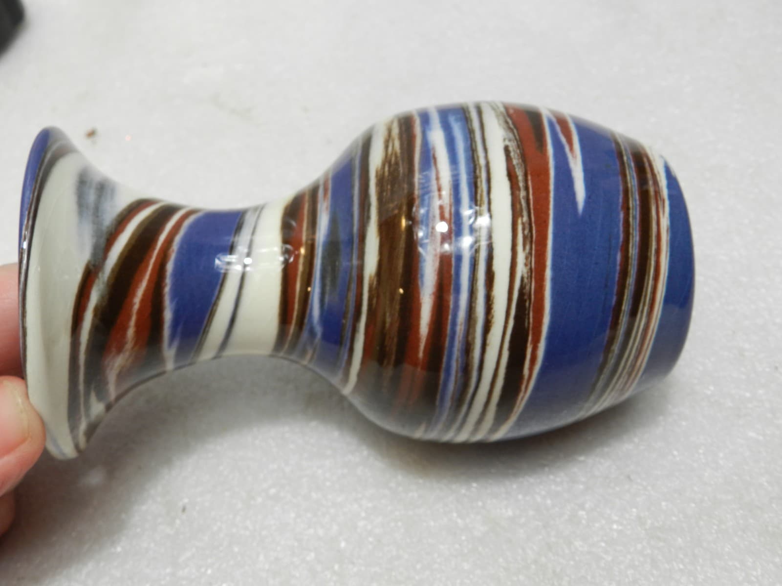 Vintage Desert Sands Pottery Ceramic Bud Vase Brown Blue Cream Swirl 5" (C57S) - Thumbnail 9