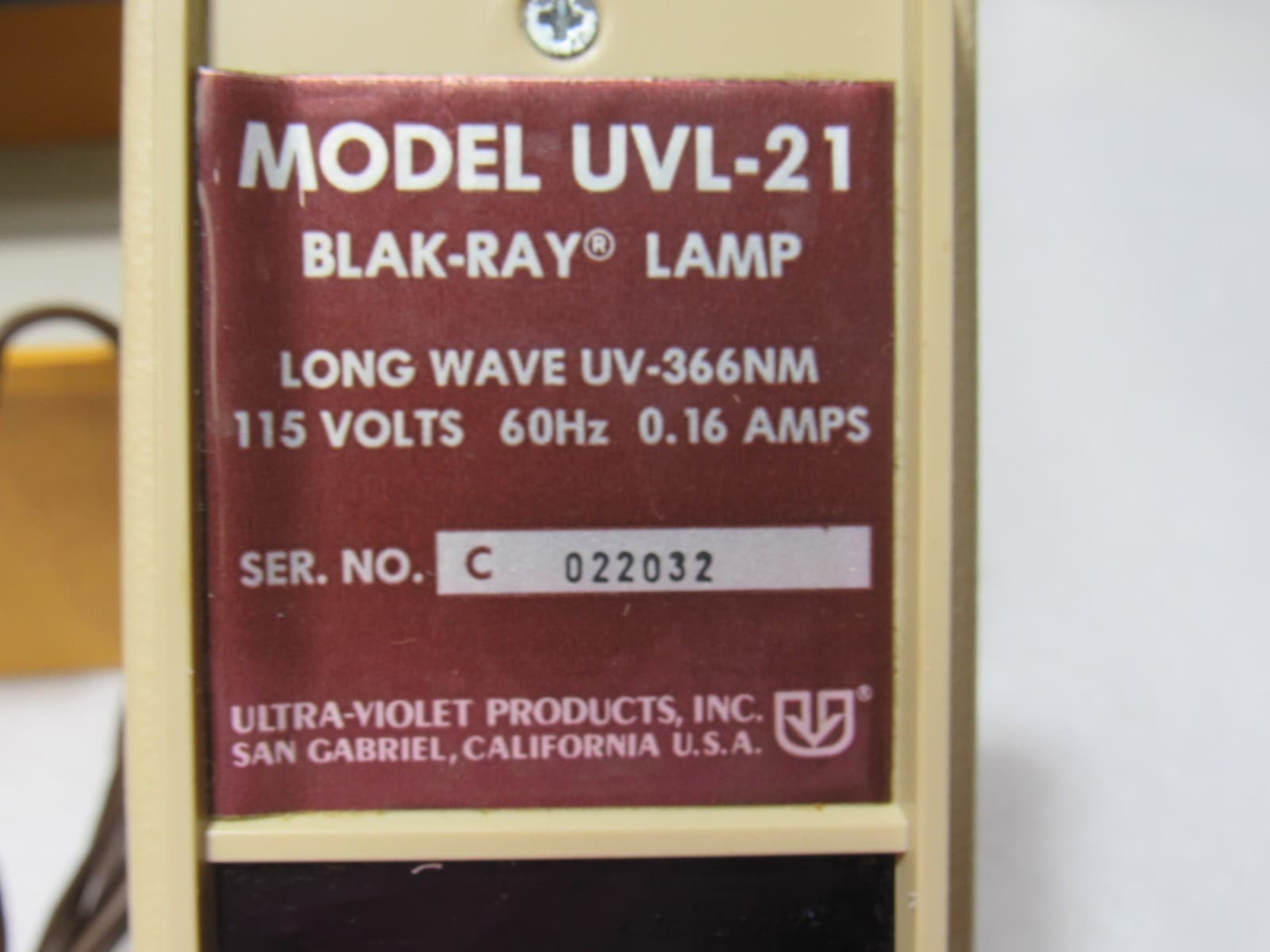 Ultra-Violet UVL-21 Blak-Ray Lamp long wave UV-366nm 115VAC, 60 Hz Crime Kit V41 - Thumbnail 6