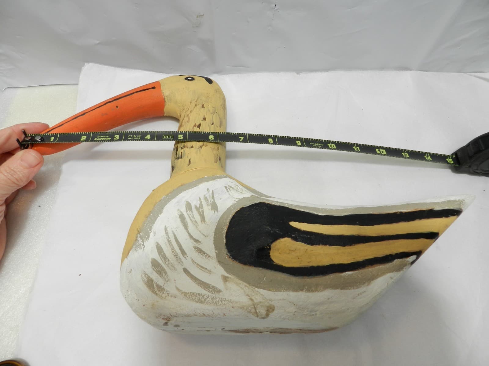 14 Inch Handcarved & Handpainted Wooden Shorebird Likely A Sandpiper B12s - Thumbnail 12