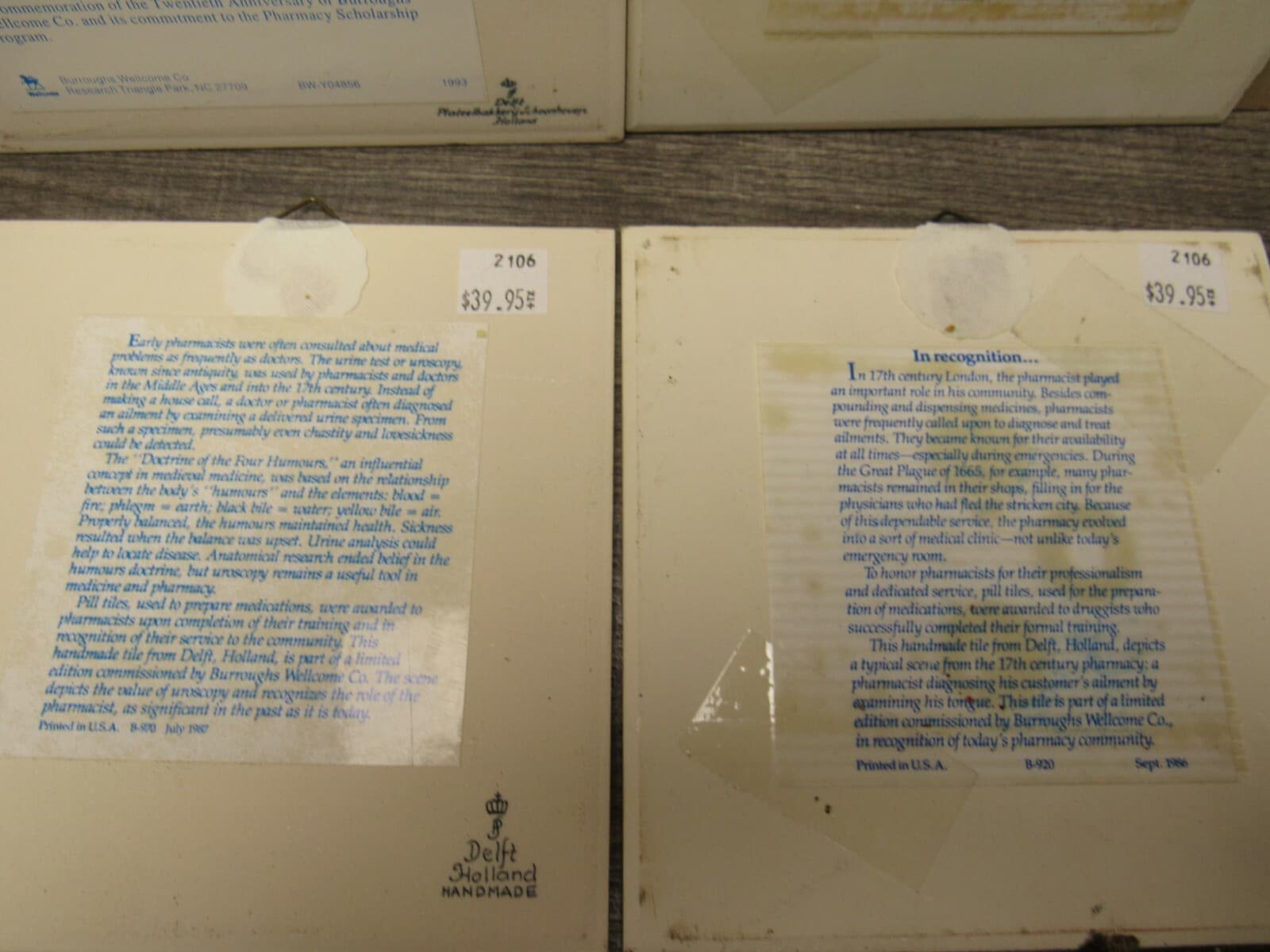 LOT OF 4 Vintage BLUE DELFT Holland Pharmacy Tiles (3) - Thumbnail 8