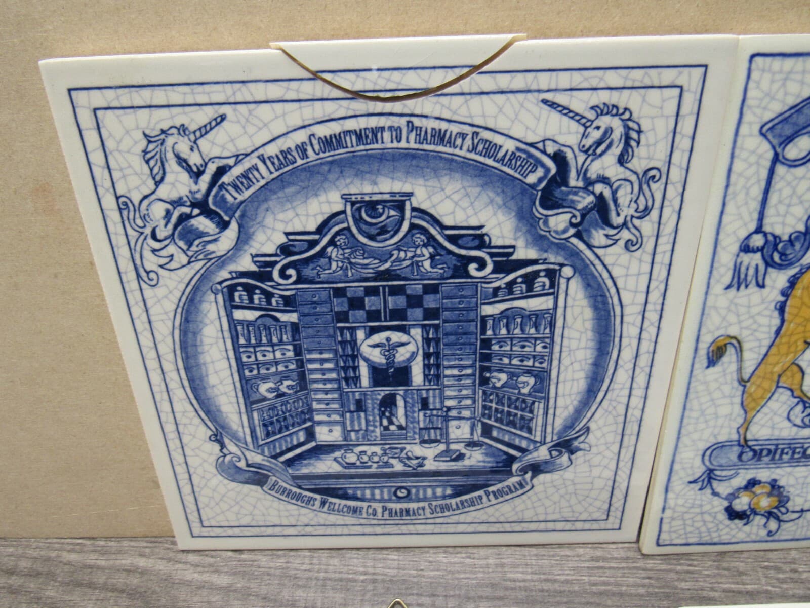 LOT OF 4 Vintage BLUE DELFT Holland Pharmacy Tiles (3) - Thumbnail 2