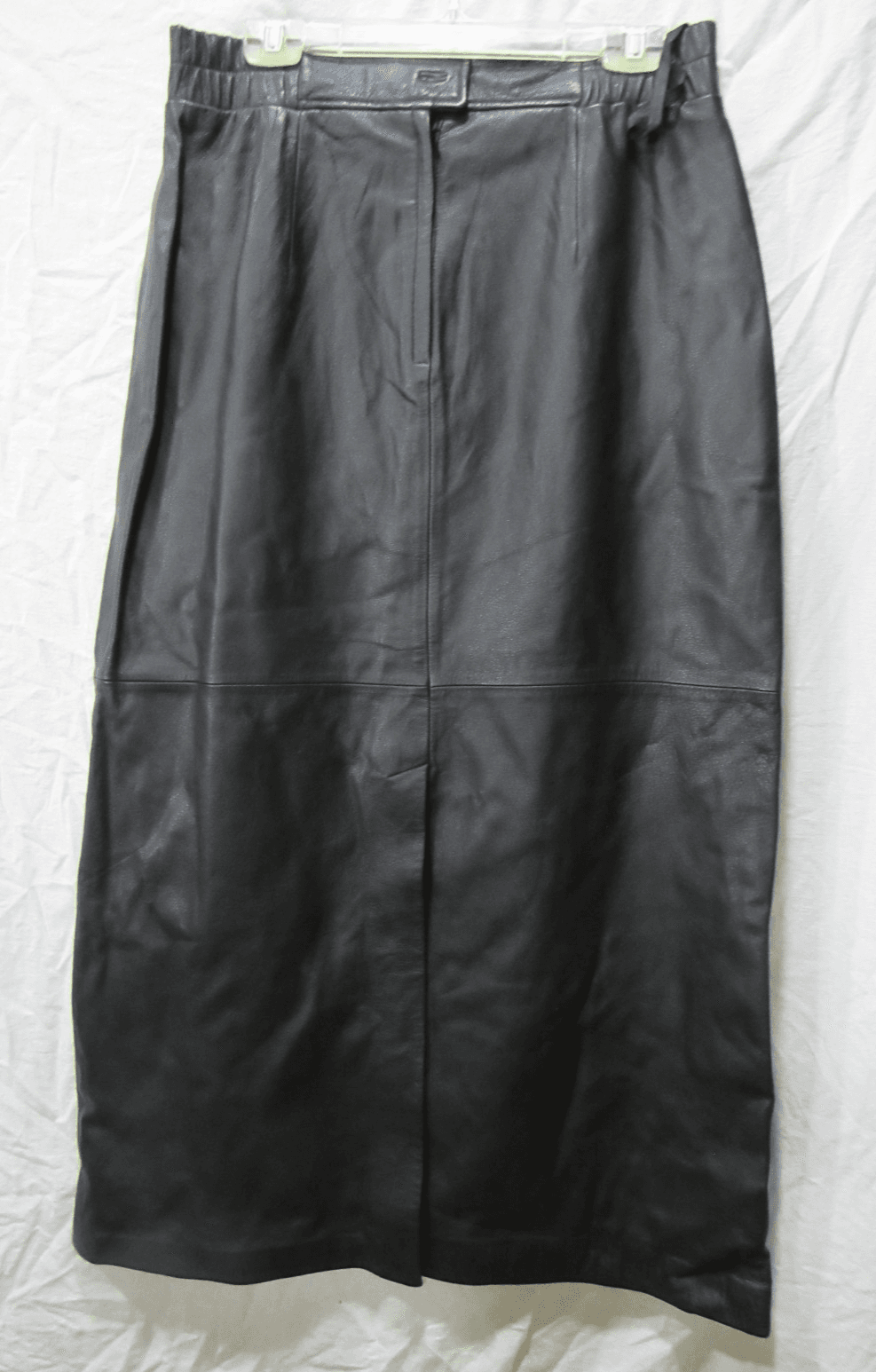 Vintage Black Leather Maxi Skirt Preston & York Size 14 Lined Back Slit (I7K) - Thumbnail 4