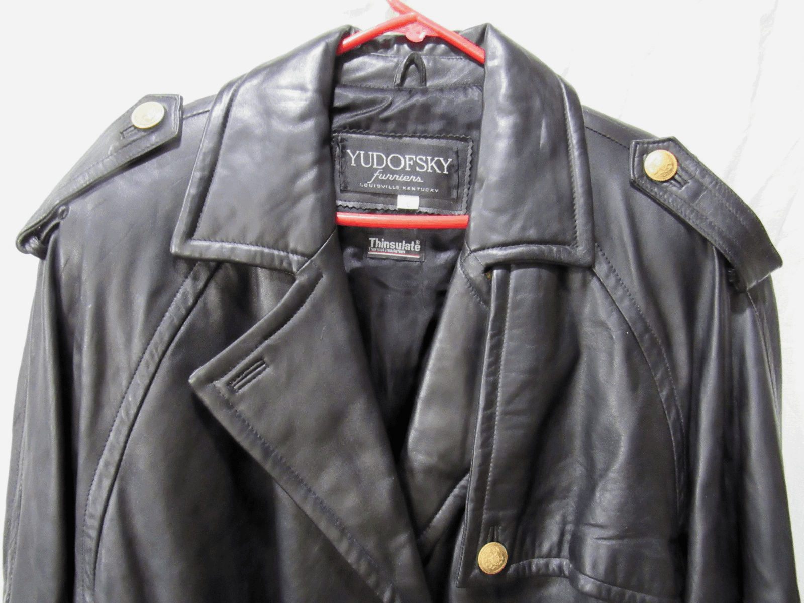 Womens Yudofsky Furriers Louisville, KY Long Naval Trench Leather Coat Sz L I8K - Thumbnail 2