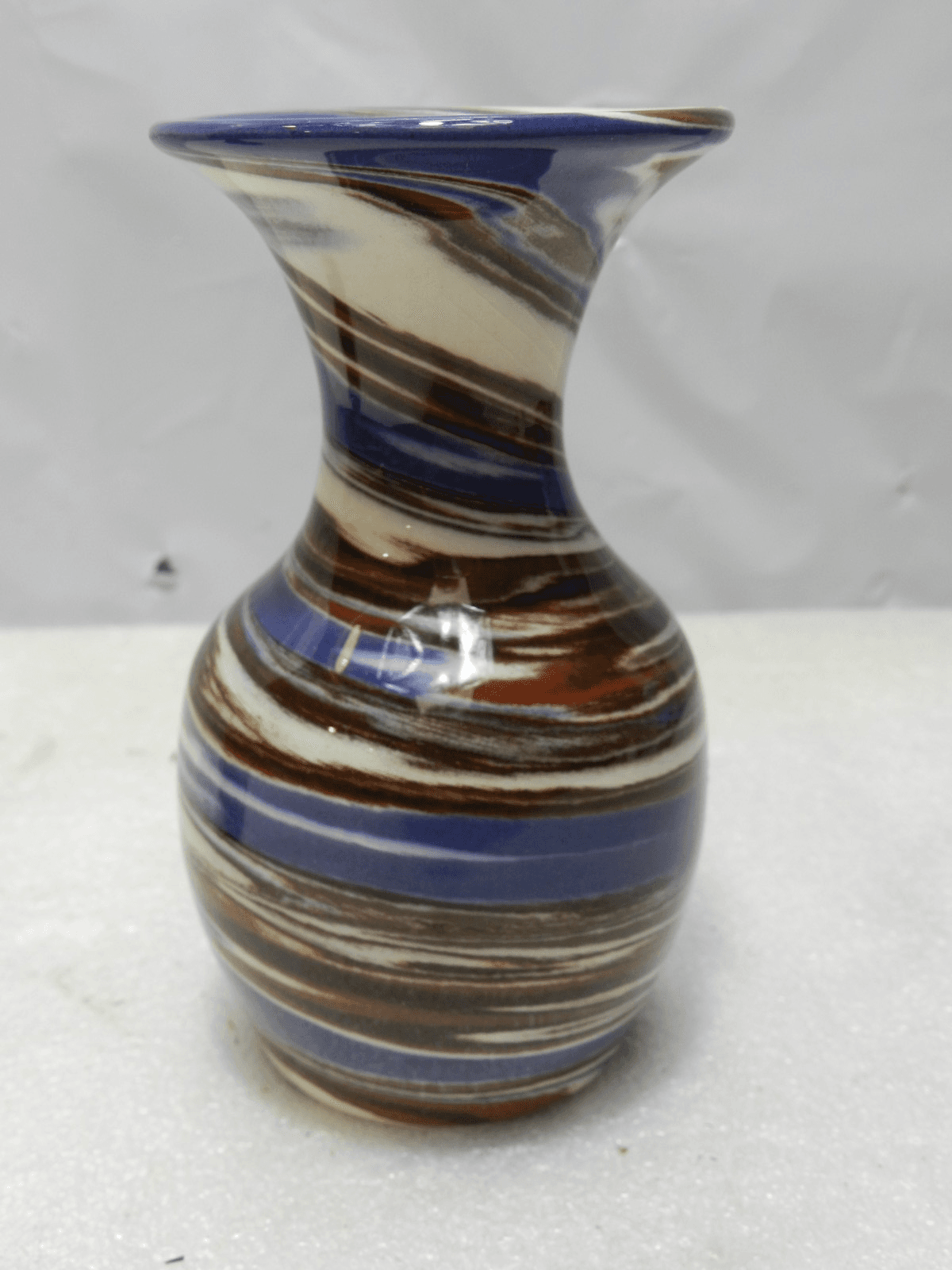 Vintage Desert Sands Pottery Ceramic Bud Vase Brown Blue Cream Swirl 5" (C57S) - Thumbnail 3