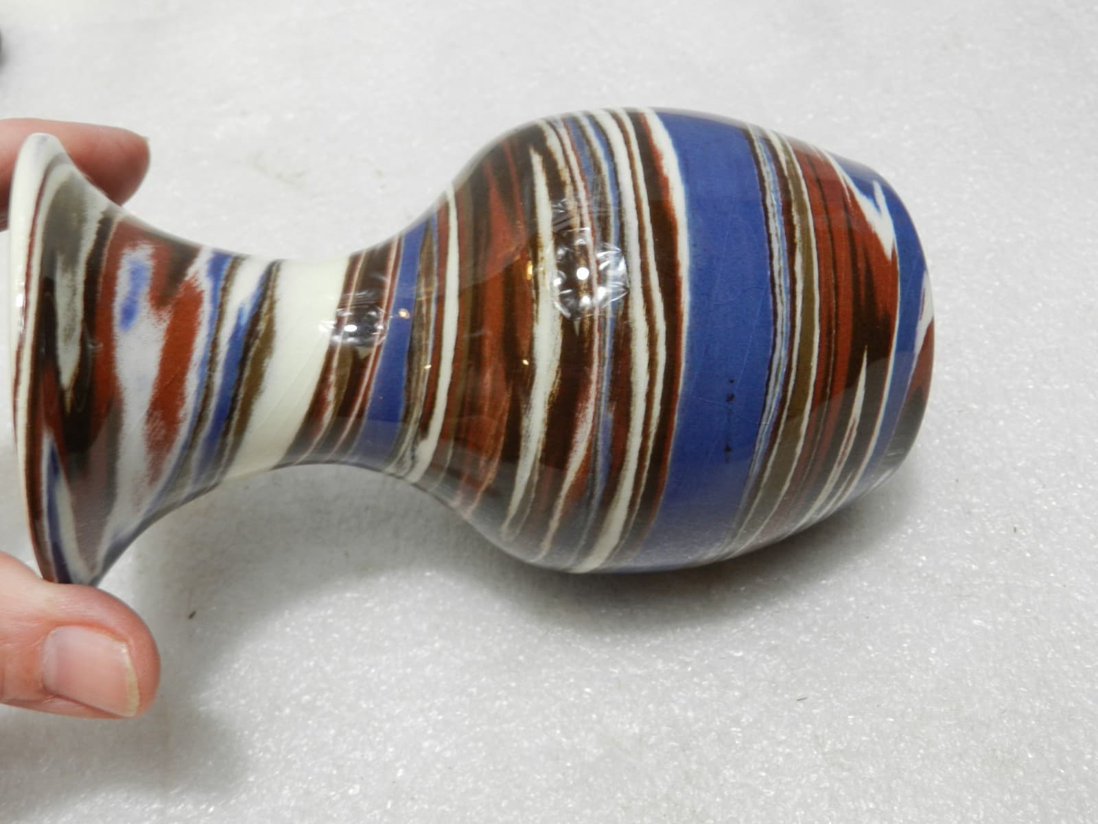 Vintage Desert Sands Pottery Ceramic Bud Vase Brown Blue Cream Swirl 5" (C57S) - Thumbnail 8