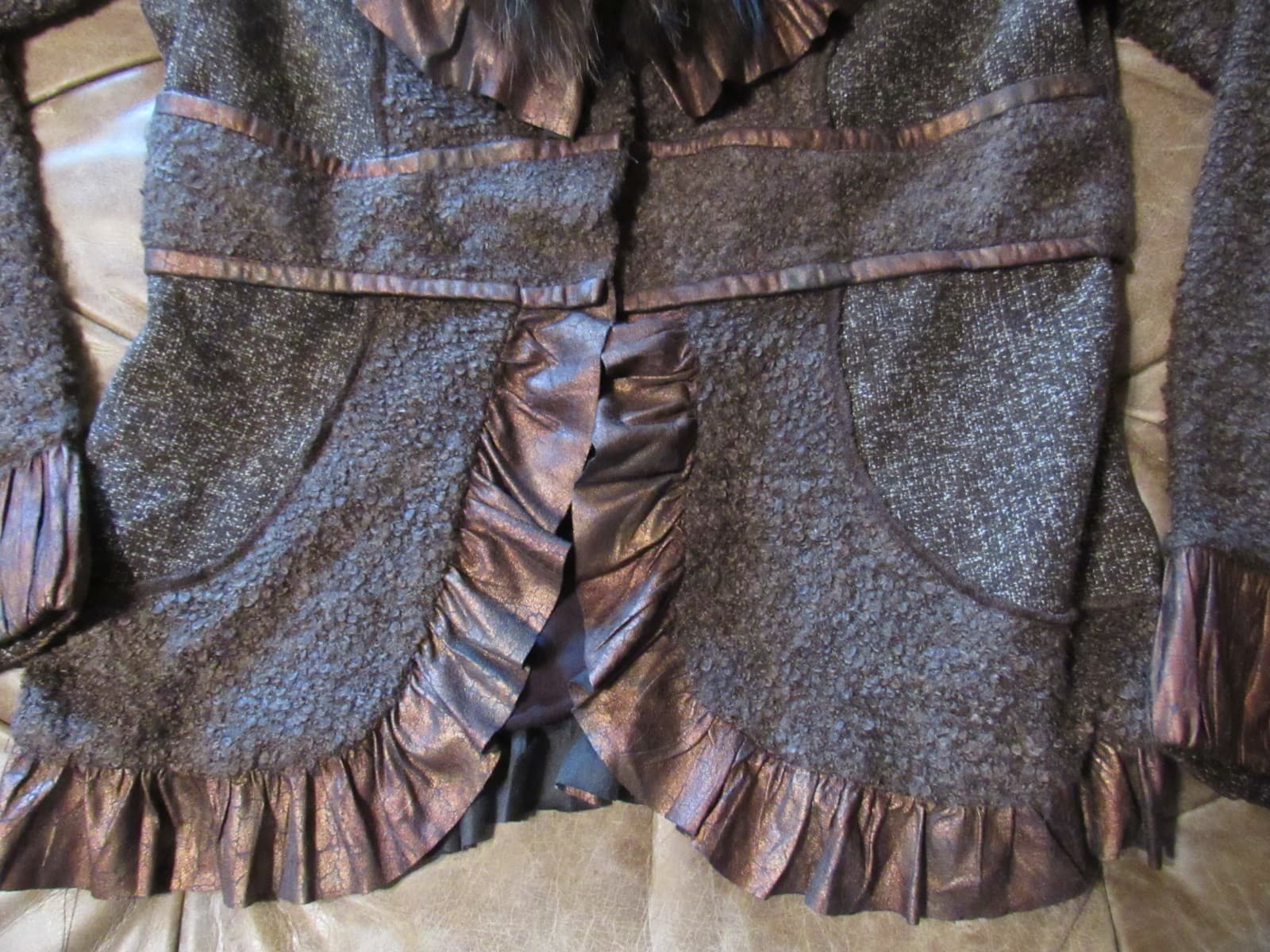 NWT Dolce Cabo Genuine Raccoon Fur Collar Jacket Size Large (I9K) - Thumbnail 5