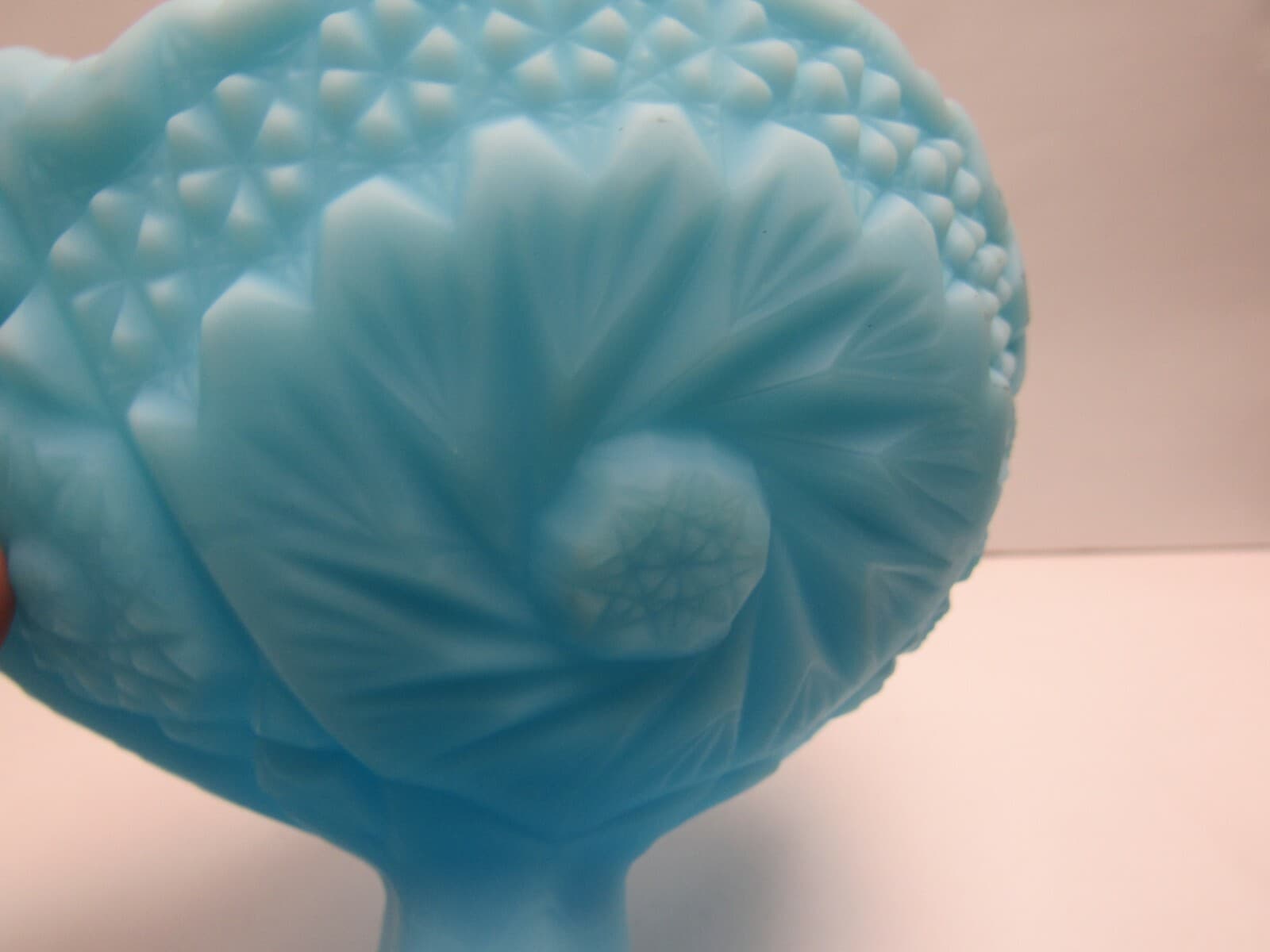 Fenton Blue Satin Milk Glass Pedestal Dish Bowl Candy Dish - Thumbnail 4