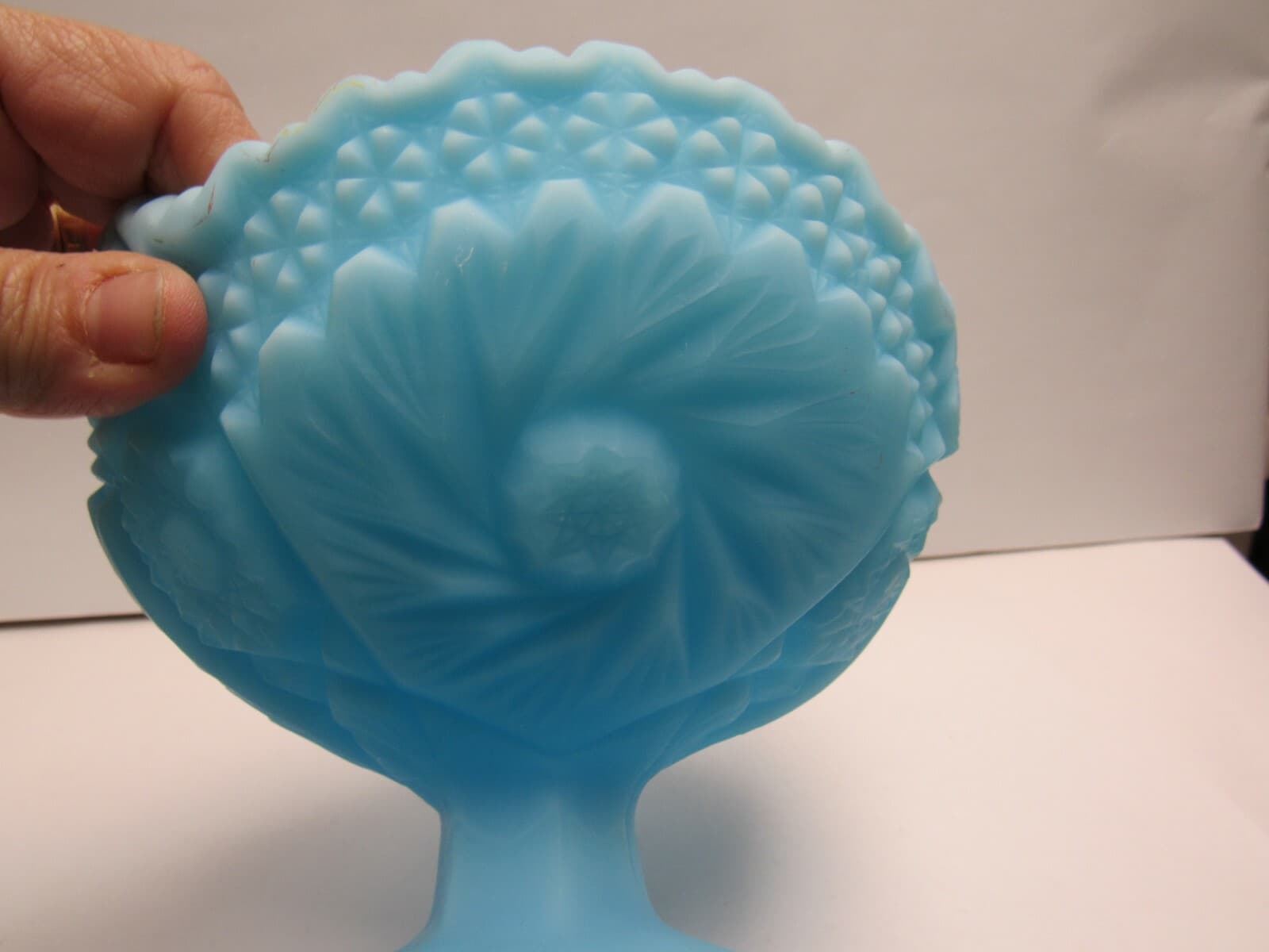 Fenton Blue Satin Milk Glass Pedestal Dish Bowl Candy Dish - Thumbnail 2