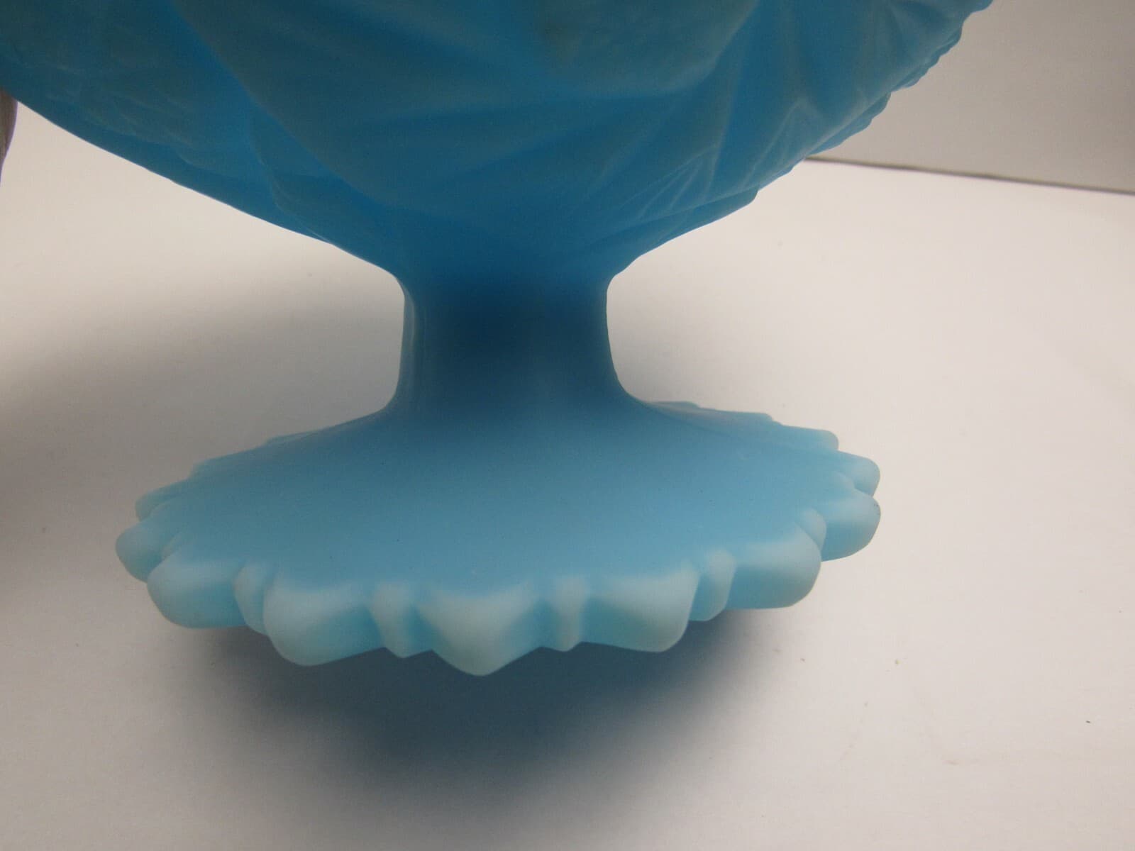 Fenton Blue Satin Milk Glass Pedestal Dish Bowl Candy Dish - Thumbnail 5