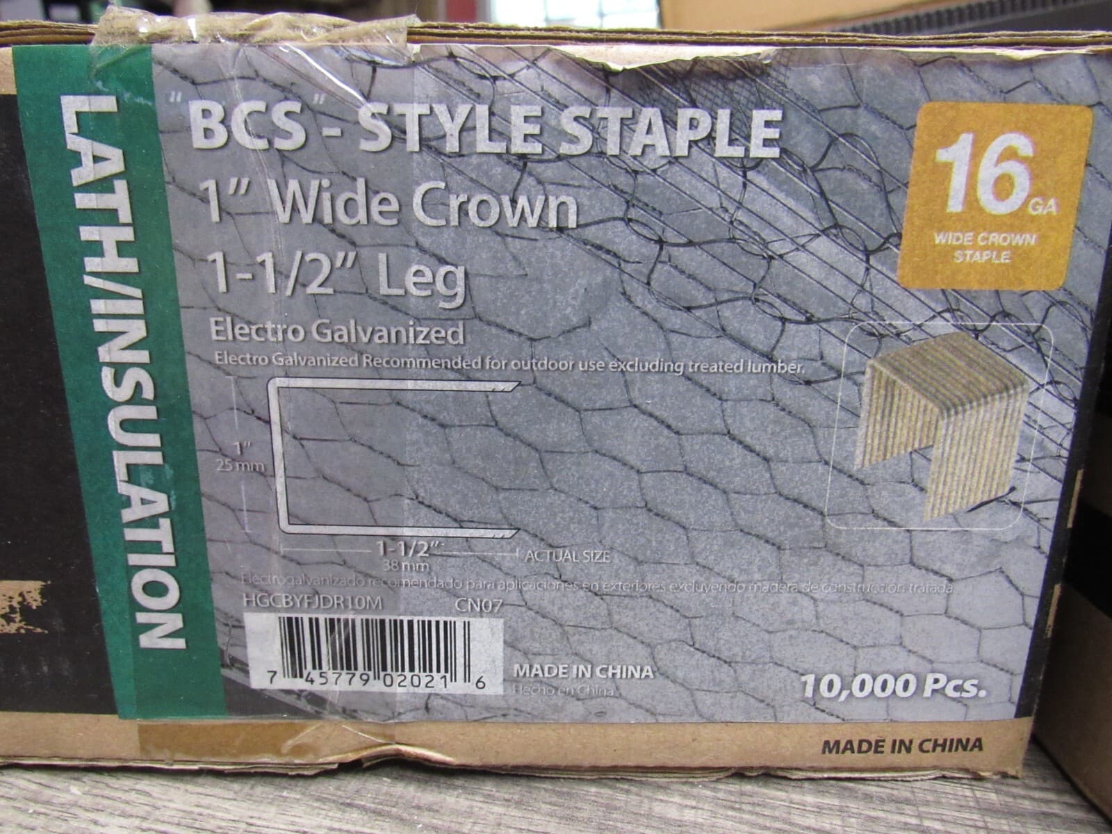 BCS Style Staple 1" Crown 1 1/2" Leg Electro Galvanized 16 ga 10,000 Pc (R45J) - Thumbnail 2