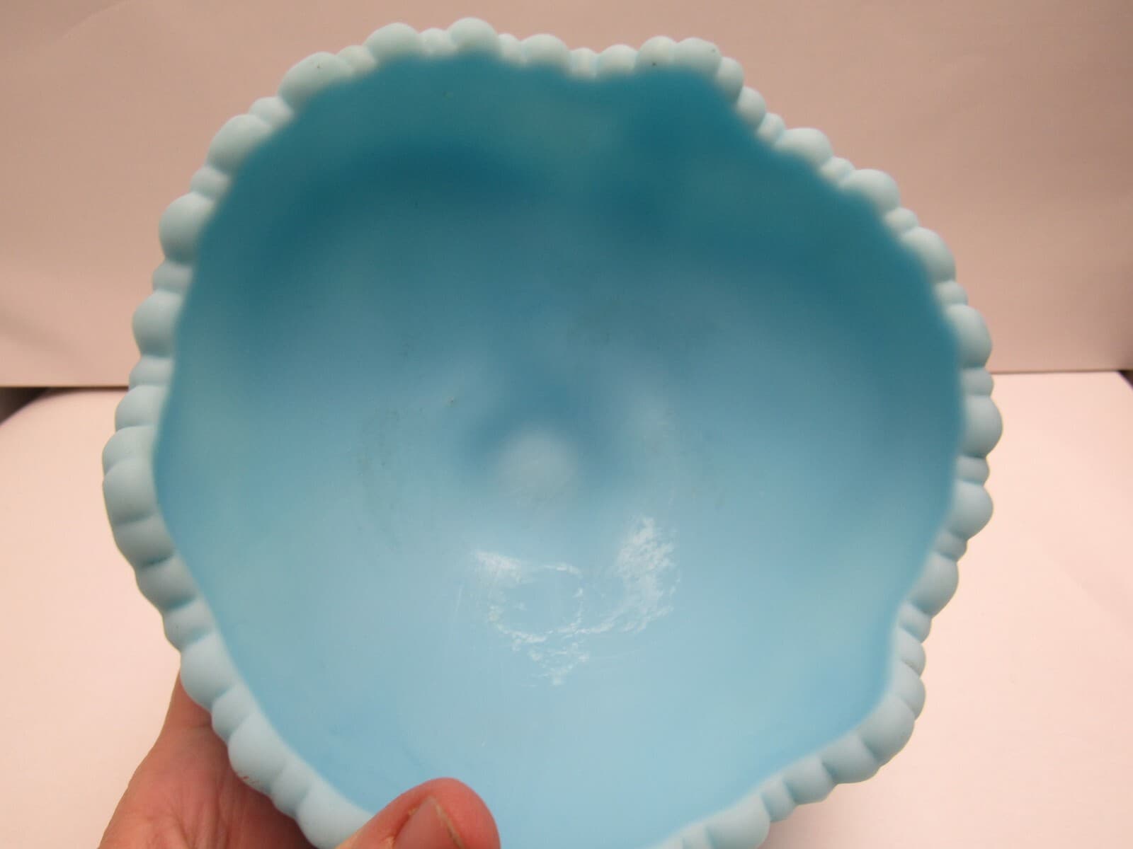 Fenton Blue Satin Milk Glass Pedestal Dish Bowl Candy Dish - Thumbnail 6