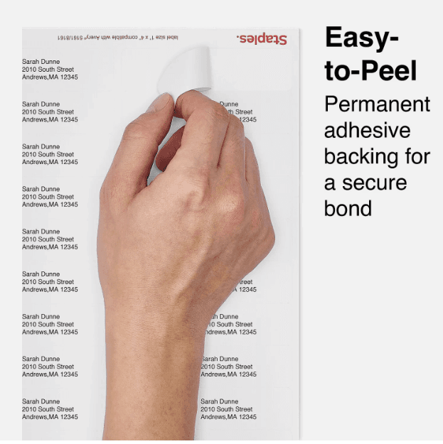 Staples Laser/Inkjet Address Labels 1" x 4" Bright White 5000 Labels (S30K) - Thumbnail 3