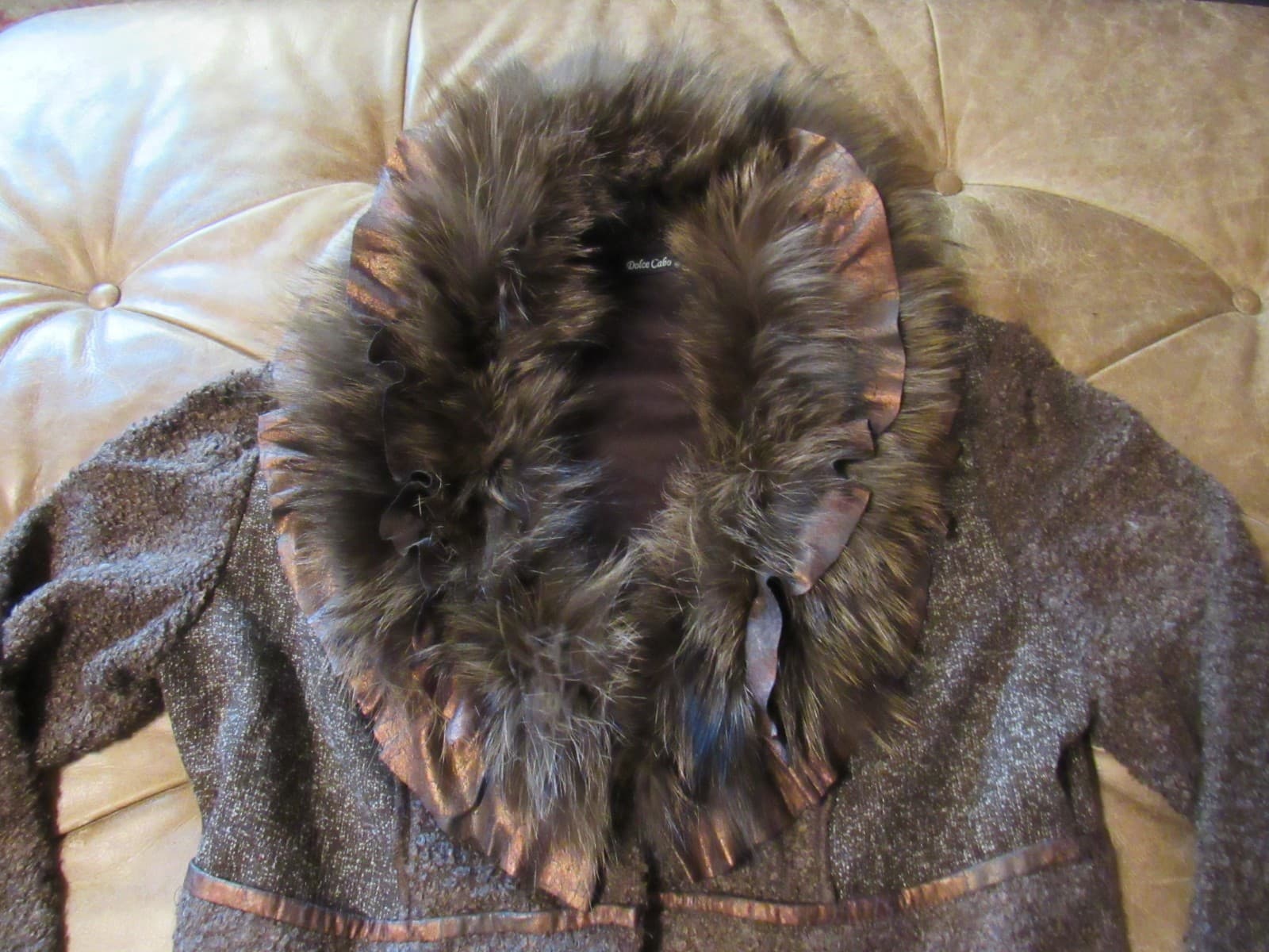 NWT Dolce Cabo Genuine Raccoon Fur Collar Jacket Size Large (I9K) - Thumbnail 2