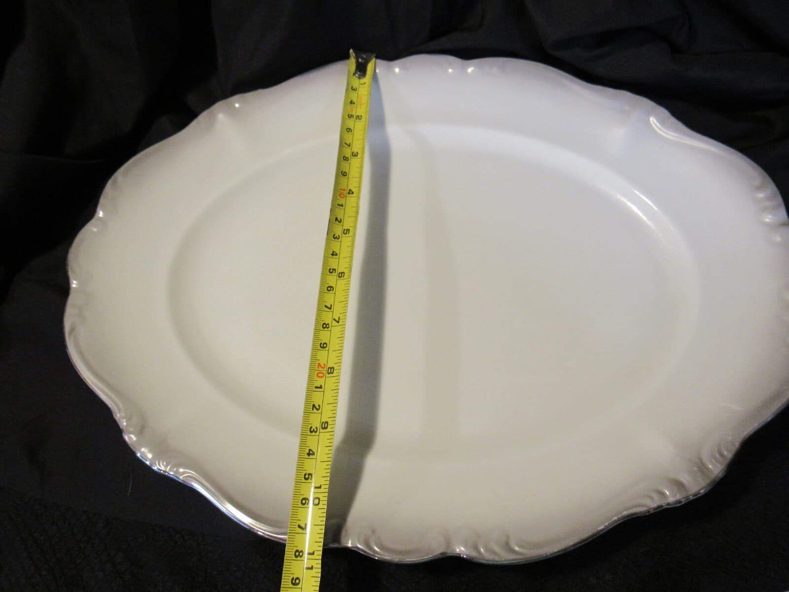14" Oval Serving Platter Platinum Baroque JOHANN HAVILAND White Silver Trim F94 - Thumbnail 6
