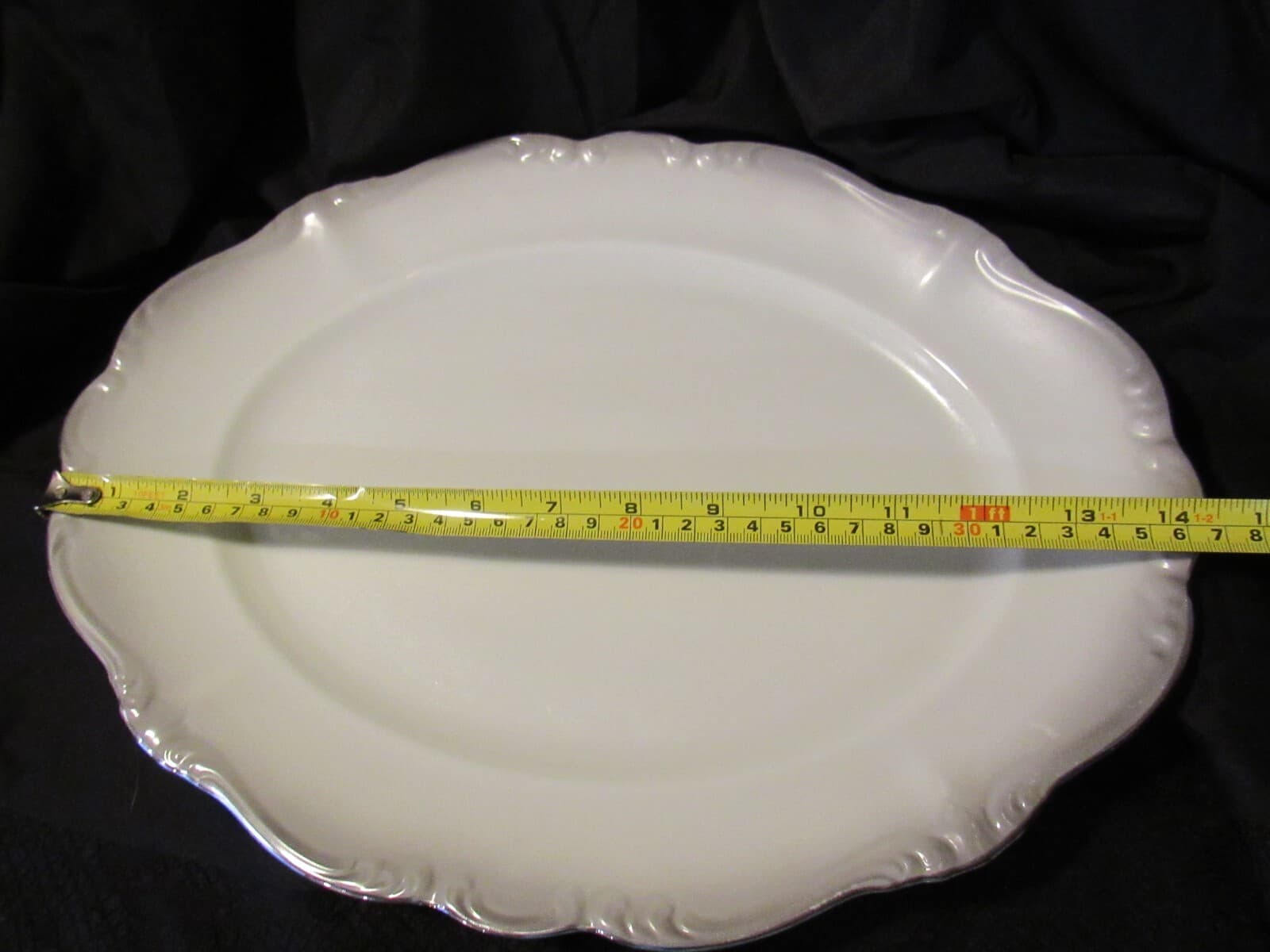 14" Oval Serving Platter Platinum Baroque JOHANN HAVILAND White Silver Trim F94 - Thumbnail 5