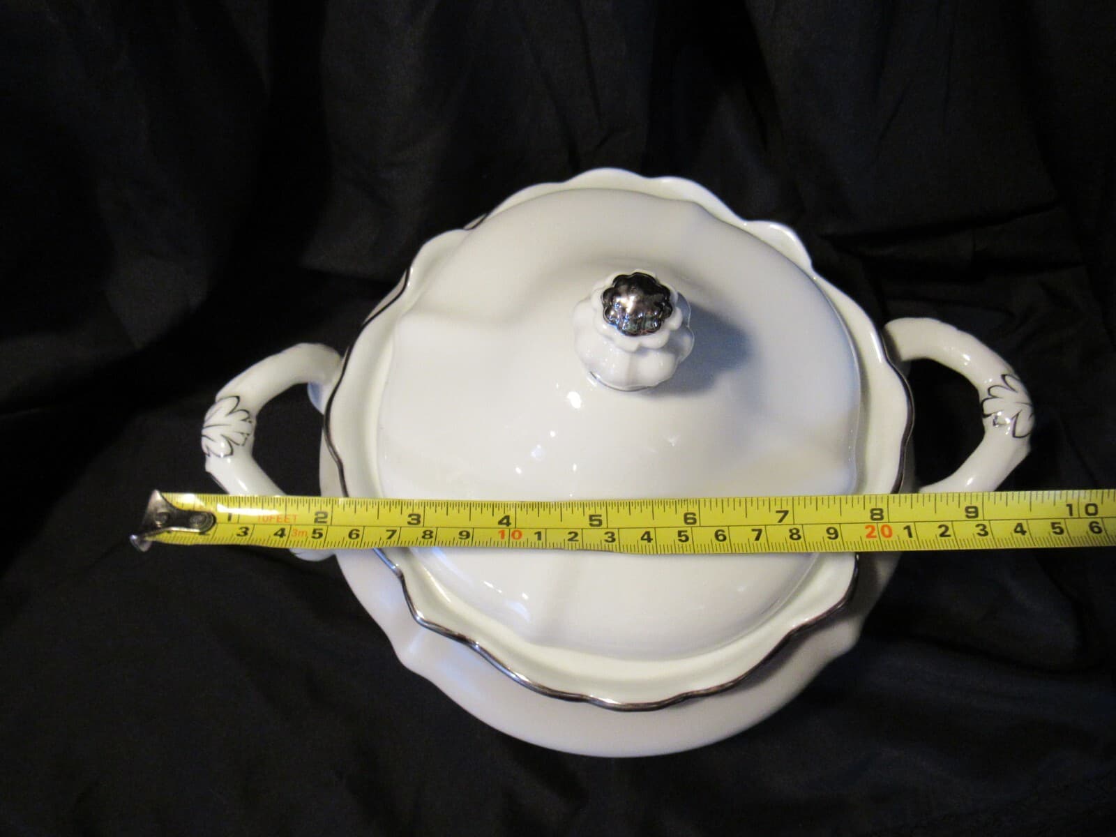 Round Covered Vegetable Platinum Baroque JOHANN HAVILAND White Silver Trim F97 - Thumbnail 8