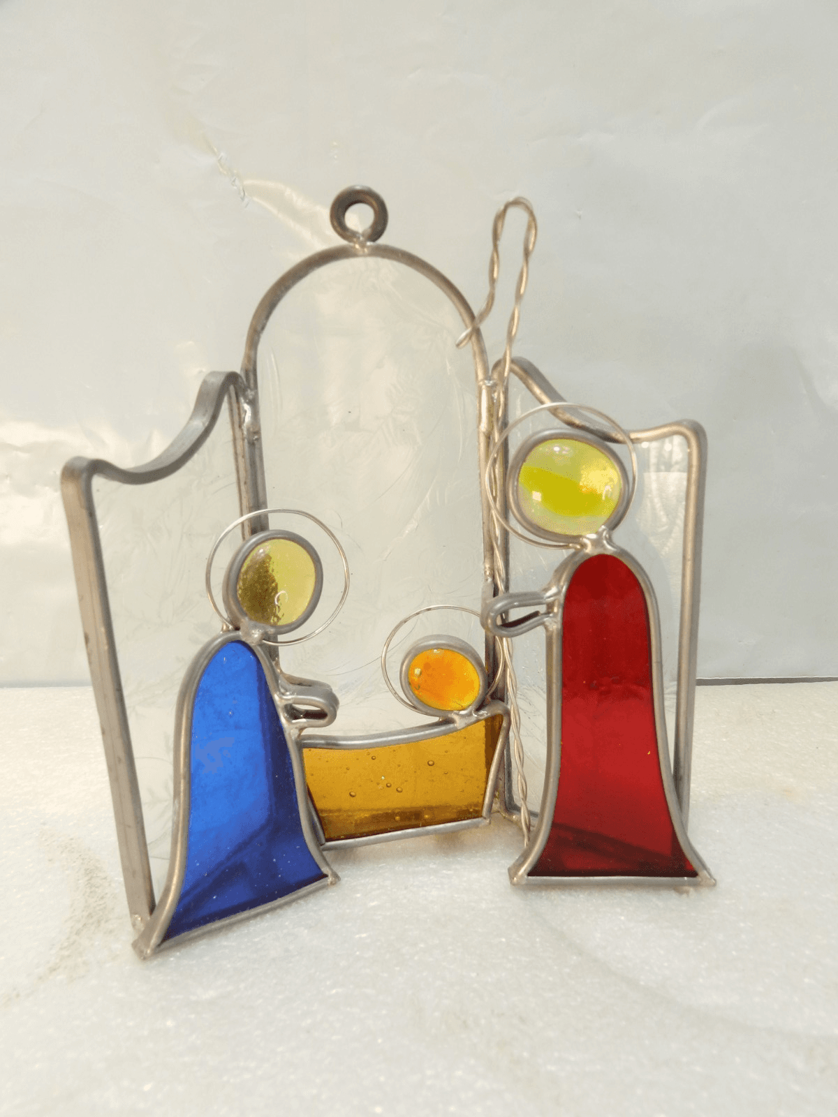 Vintage Stained Glass Nativity Scene Christmas Mary Joseph Jesus Angel (Y33M) - Thumbnail 4