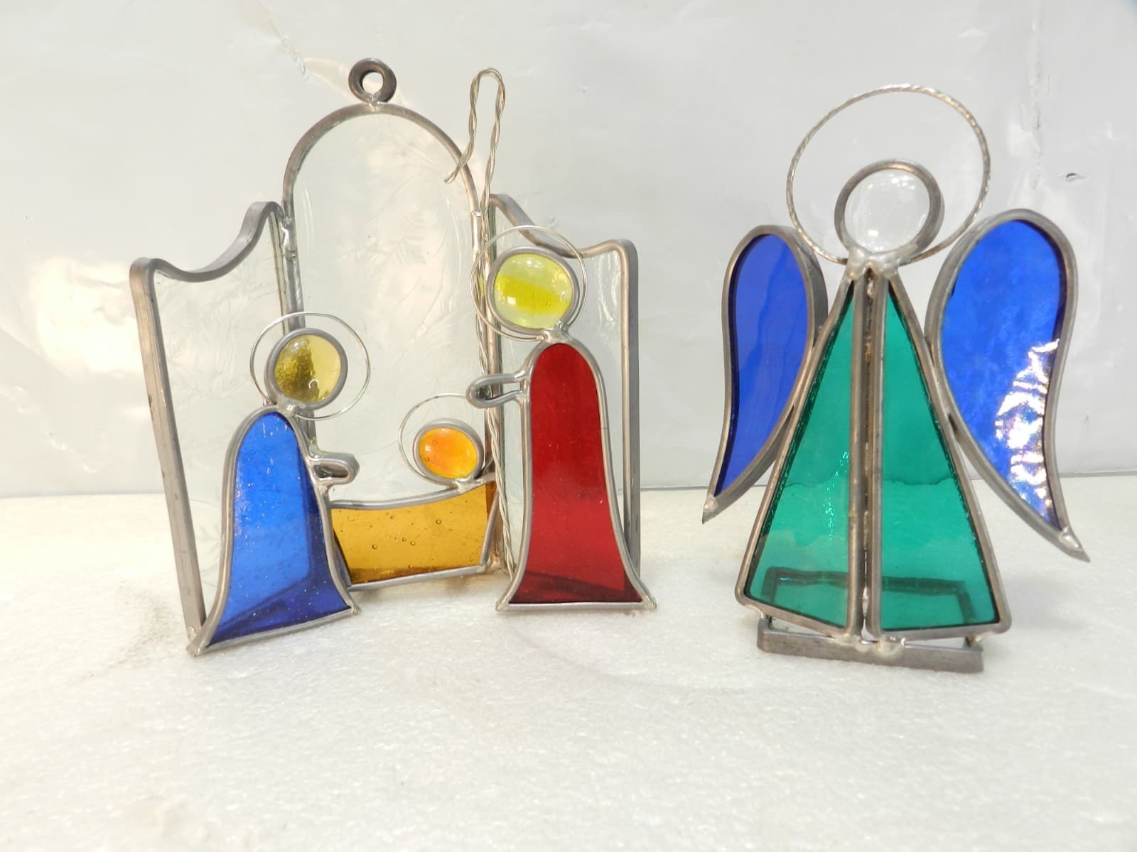Vintage Stained Glass Nativity Scene Christmas Mary Joseph Jesus Angel (Y33M) - Thumbnail 2